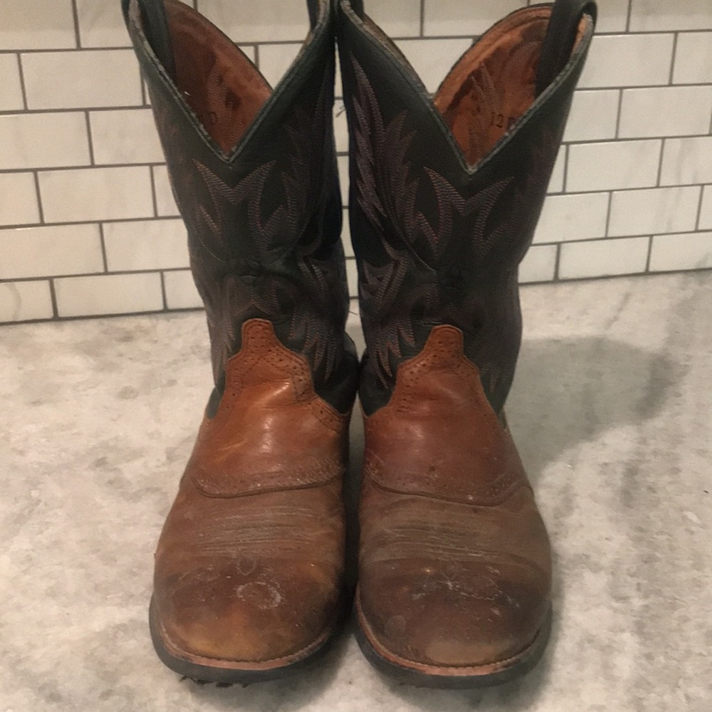 Ariat Western Boots Mens 12 Brown Black Embroidered Style 34928 Cowboy Rodeo - Picture 9 of 13